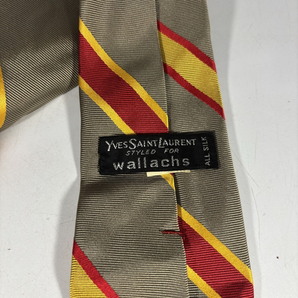 Vintage Yves Saint Laurent Tie 55x3 Gold  Yellow Red Stripe‎ - Picture 2 of 3
